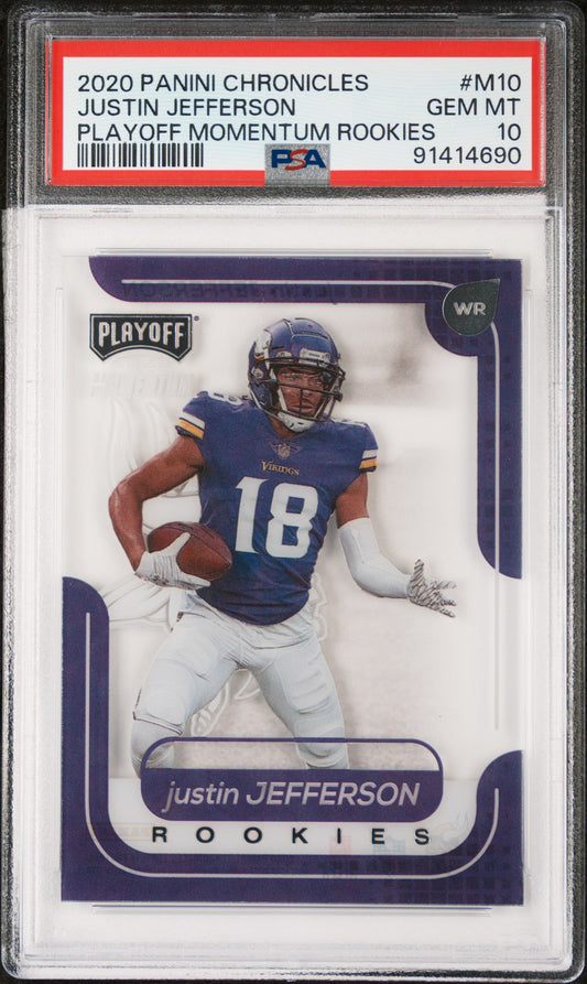 Graded 2020 Panini Chronicles Justin Jefferson #M10 Playoff Momentum Rookies Rookie RC Football Card PSA 10 Gem Mint