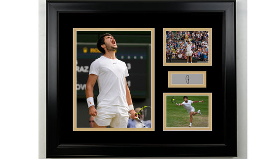 Framed Carlos Alcaraz 2023 Wimbledon Champion Facsimile Laser Engraved Signature Tennis 14x11 3 Photo Collage