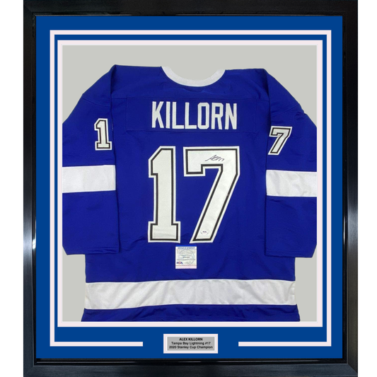 Framed Autographed/Signed Alex Killorn 35x39 Tampa Bay Blue Hockey Jersey PSA/DNA COA