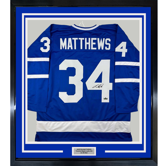 Framed Facsimile Autographed Auston Matthews 35x39 Toronto Blue Reprint Laser Auto Hockey Jersey