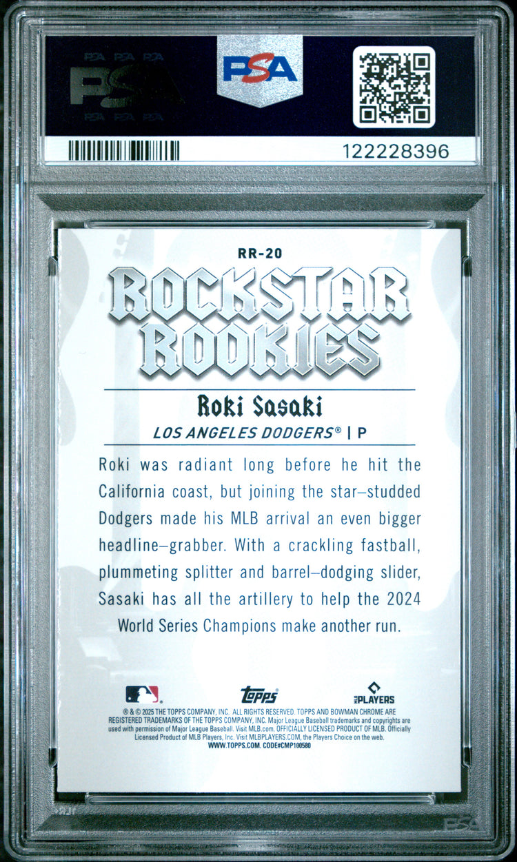 Graded 2025 Topps Bowman Roki Sasaki #RR20 Rockstar Rookies Rookie RC Baseball Card PSA 10 Gem Mint