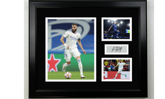 Framed Karim Benzema Real Madrid Facsimile Laser Engraved Signature 14x11 3 Photo Collage