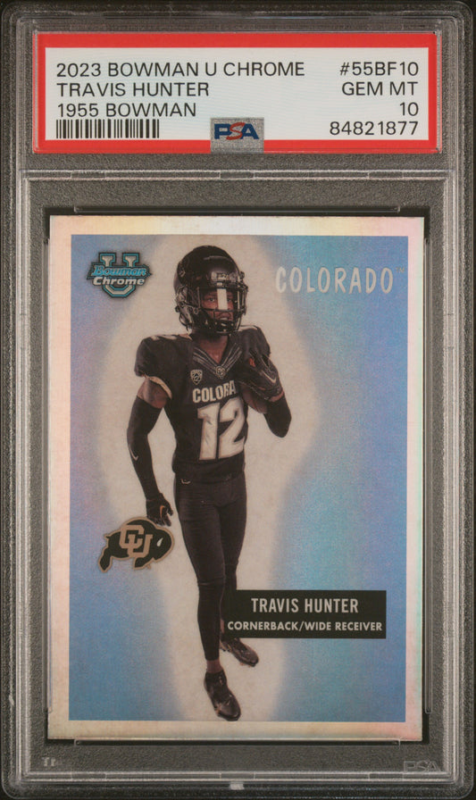 Graded 2023 Topps Bowman U Chrome Travis Hunter #55BF10 1955 Bowman Rookie RC Football Card PSA 10 Gem Mint