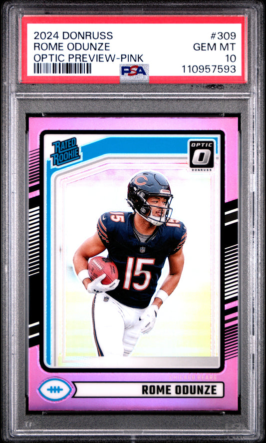 Graded 2024 Panini Donruss Rome Odunze #PINK Rookie RC Football Card PSA 10 Gem Mint