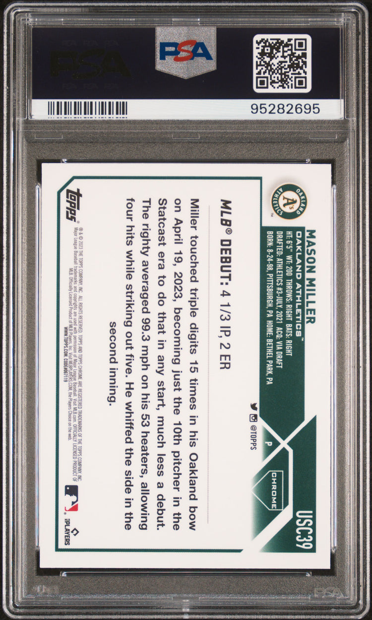 Graded 2023 Topps Chrome Update Mason Miller #USC39 Rookie RC Baseball Card PSA 10 Gem Mint