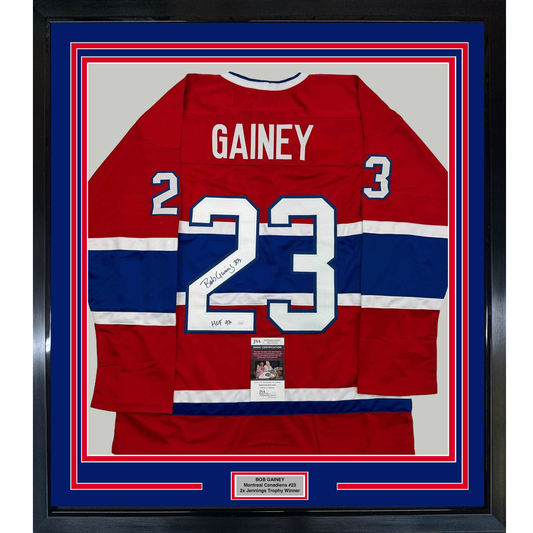 Framed Autographed/Signed Bob Gainey 35x39 HOF 1992 Montreal Red Hockey Jersey JSA COA