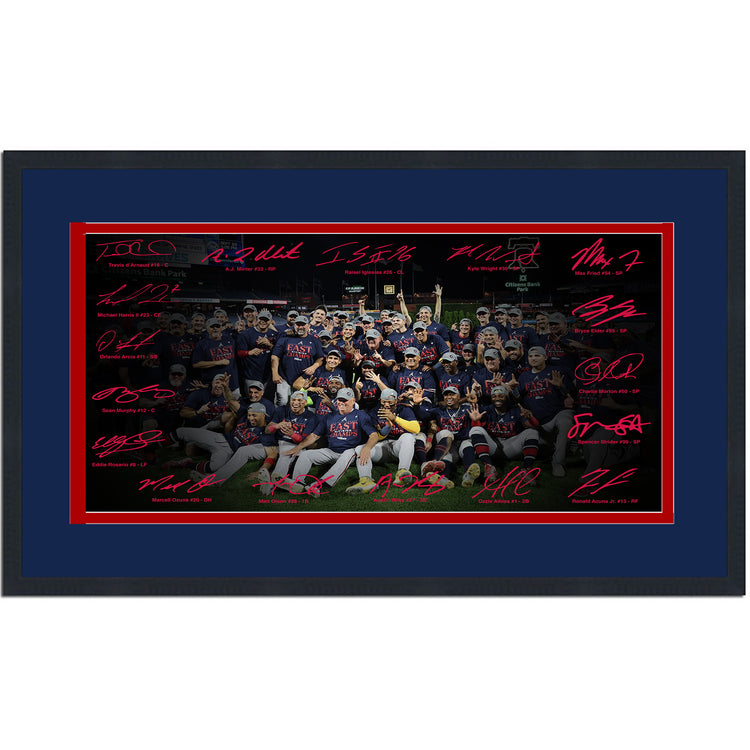 Framed Atlanta Braves 2023 NL East Champions Facsimile Signature Team Auto 16x24 Baseball Photo