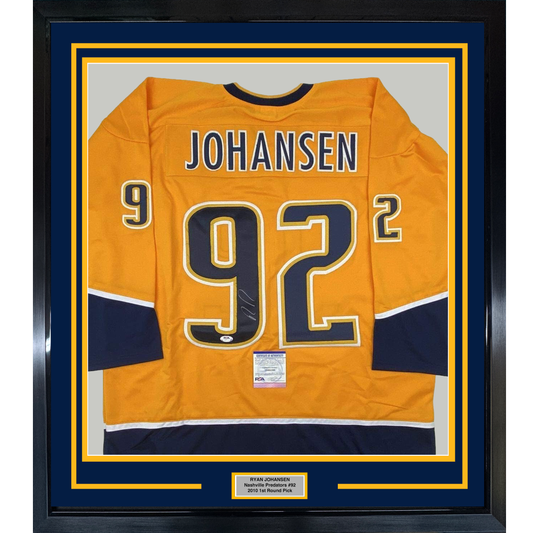 Framed Autographed/Signed Ryan Johansen 35x39 Nashville Yellow Hockey Jersey PSA/DNA COA
