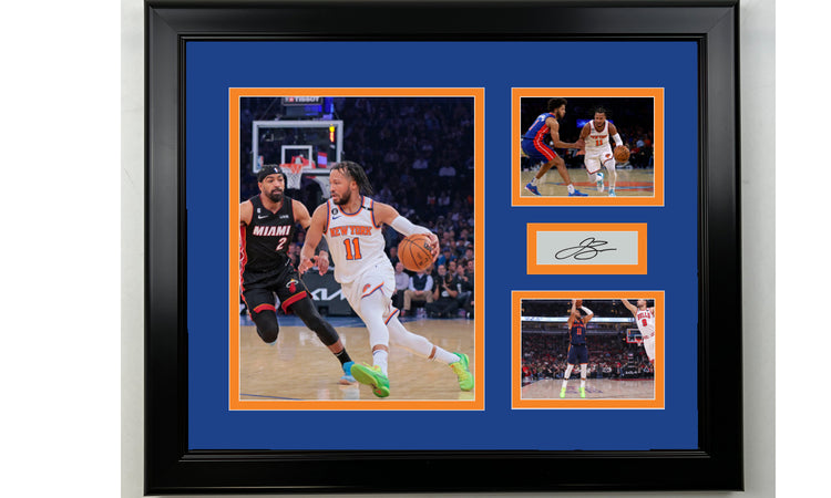 Framed Jalen Brunson New York Knicks Facsimile Laser Engraved Signature Basketball 14x11 3 Photo Collage