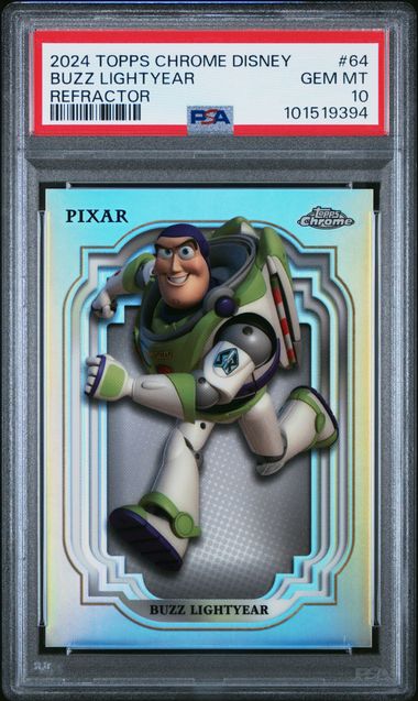 Graded 2024 Topps Chrome Disney Silver Refractor Buzz Lightyear #64 Toy Story Card PSA 10 Gem Mint
