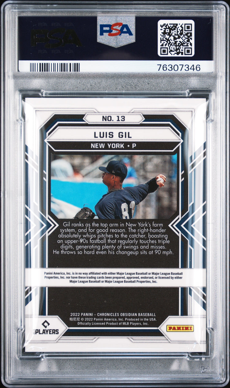 Graded 2022 Panini Chronicles Luis Gil #13 Obsidian Rookie RC Baseball Card PSA 10 Gem Mint