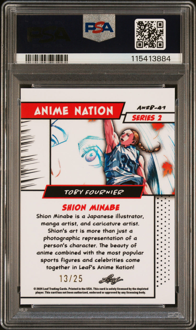 Graded 2025 Leaf Web Exclusives Toby Fournier #41 Anime Nation Series 2 Red /25 Basketball Card PSA 8 Near Mint