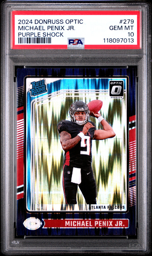Graded 2024 Panini Donruss Optic Michael Penix Jr #279 Purple Shock Rookie RC Football Card PSA 10 Gem Mint