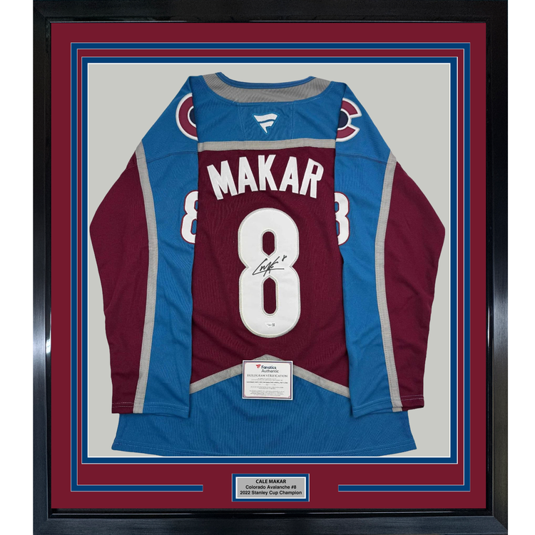 Framed Autographed/Signed Cale Makar 35x39 Colorado Avs Avalanche Maroon Authentic Hockey Jersey Fanatics COA