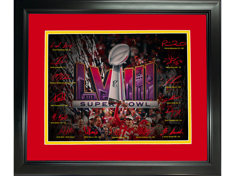 Framed Kansas City Chiefs Super Bowl LVIII Champions Facsimile Signature Team Auto 11"x14" Football Photo