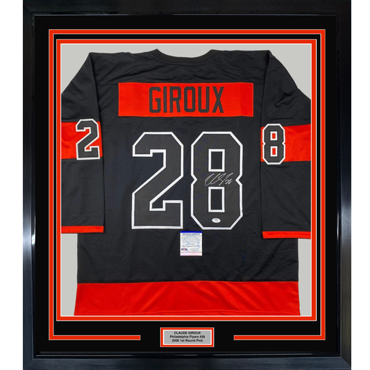 Framed Autographed/Signed Claude Giroux 35x39 Philadelphia Black Hockey Jersey PSA/DNA COA