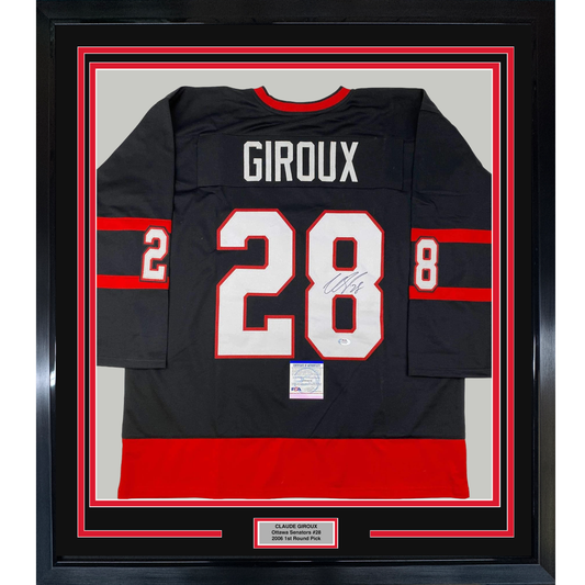 Framed Autographed/Signed Claude Giroux 35x39 Ottawa Black Hockey Jersey PSA/DNA COA