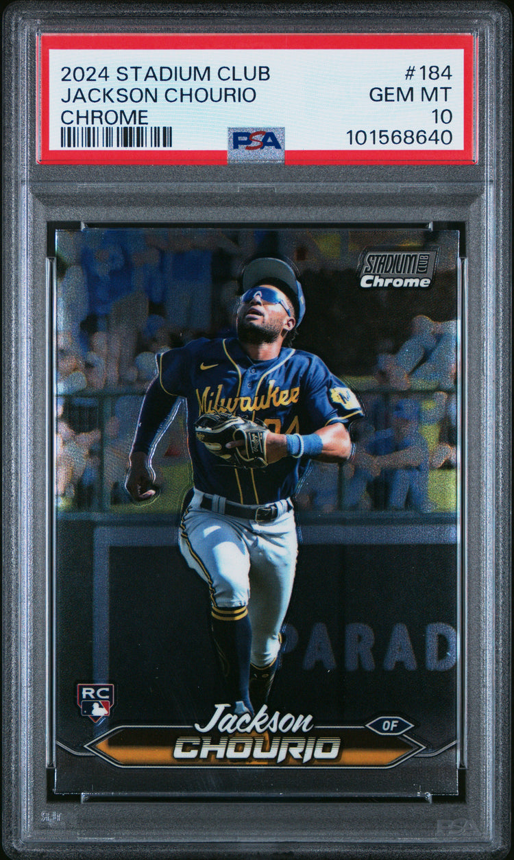 Graded 2024 Topps Stadium Club Jackson Chourio #184 Chrome Rookie RC Baseball Card PSA 10 Gem Mint