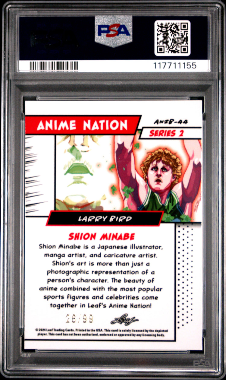 Graded 2024 Leaf Larry Bird #AN2B44 Anime Nation Series 2 /99 Basketball Card PSA 10 Gem Mint