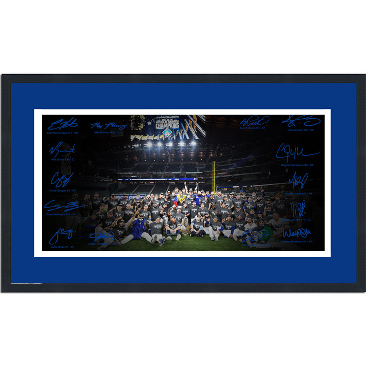 Framed Los Angeles Dodgers 2020 World Series Champions Facsimile Signature Team Auto 16x24 Baseball Photo