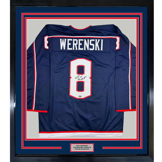 Framed Facsimile Autographed Zach Werenski 35x39 Columbus Blue Reprint Laser Auto Hockey Jersey