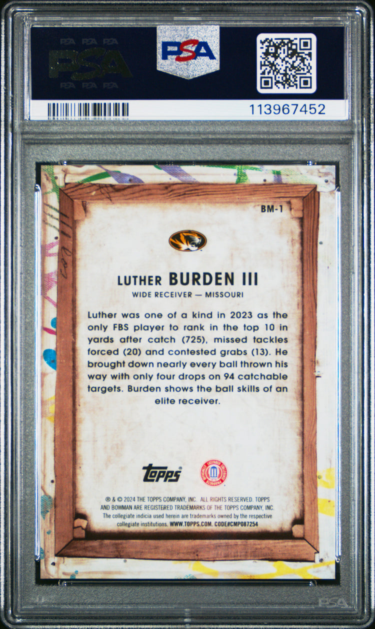 Graded 2024 Topps Bowman Best University Luther Burden III #BM1 Bowman Masterpieces Rookie RC Football Card PSA 10 Gem Mint