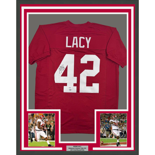 Framed Autographed/Signed Eddie Lacy 35x39 Alabama Red College Football Jersey PSA COA