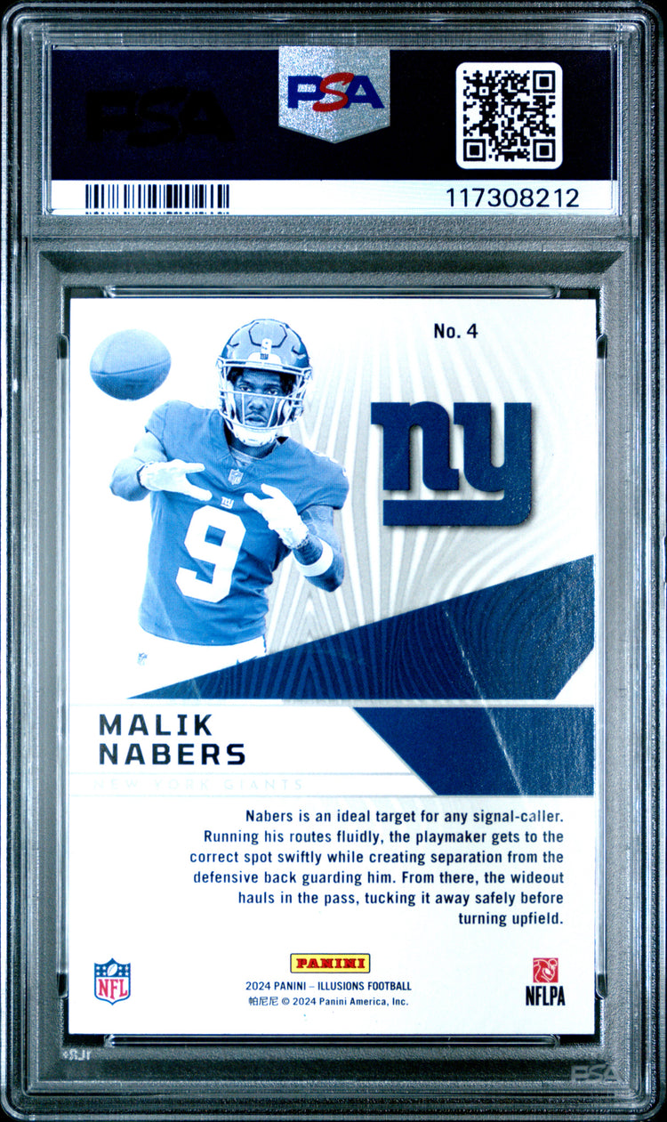 Graded 2024 Panini Illusions Malik Nabers #4 Amazing Rookie RC Football Card PSA 10 Gem Mint