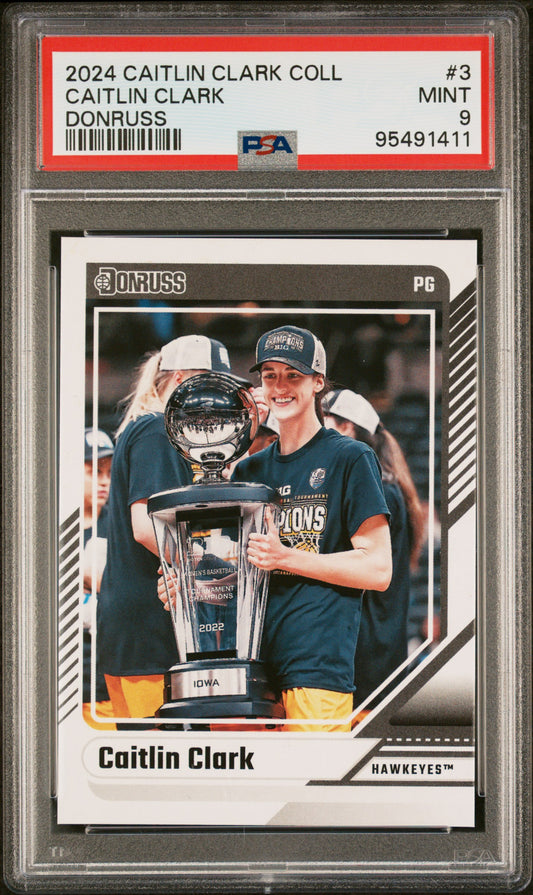 Graded 2024 Panini Caitlin Clark Collection Caitlin Clark #3 Donruss Rookie RC Basketball Card PSA 9 Mint