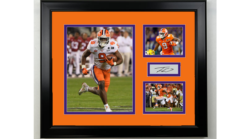 Framed Travis Etienne Jr. Clemson Tigers Facsimile Laser Engraved Signature Football 14x11 3 Photo Collage