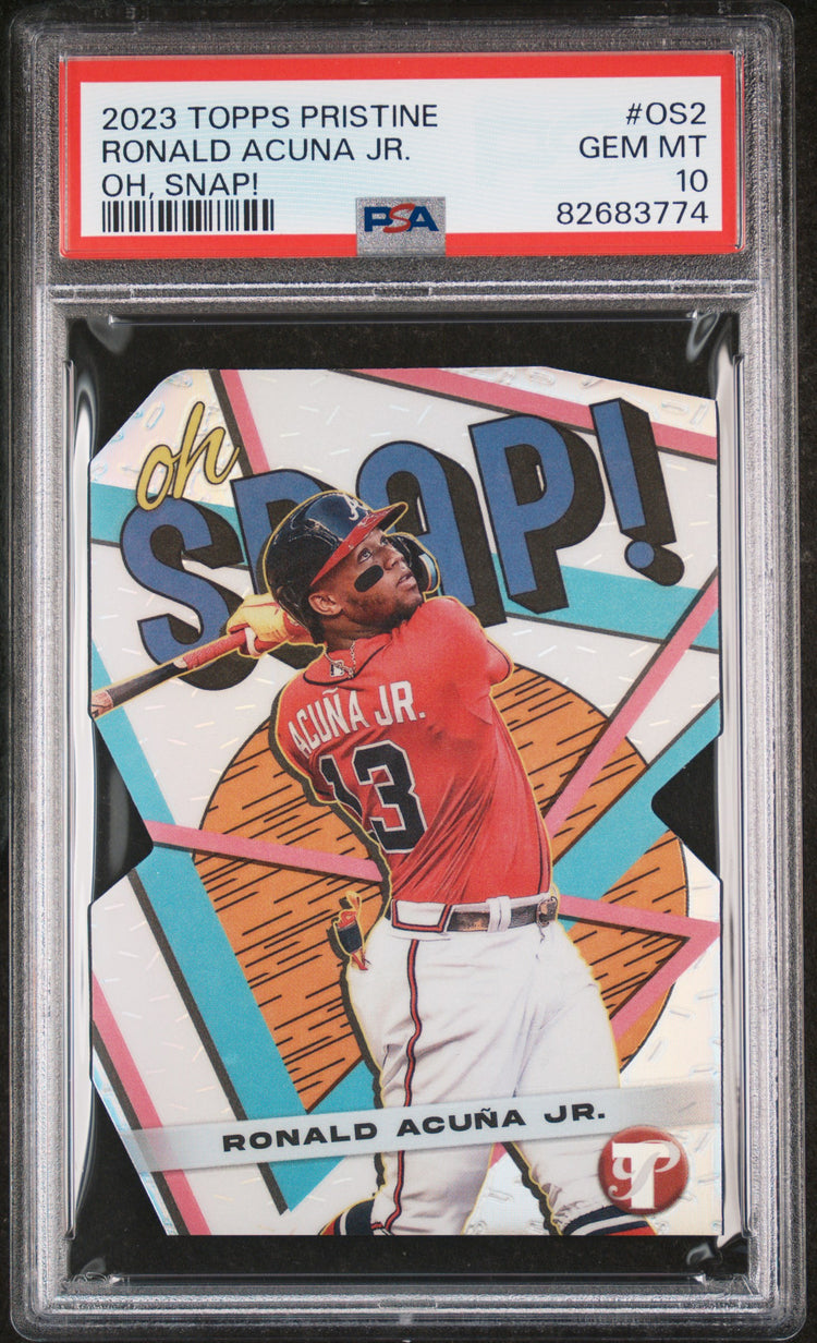 Graded 2023 Topps Pristine Ronald Acuna Jr. #OS2 Oh, Snap! Baseball Card PSA 10 Gem Mint