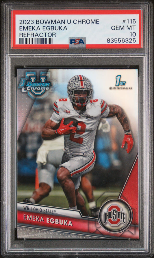 Graded 2023 Topps Bowman U Chrome Emeka Egbuka #115 Refractor Rookie RC Football Card PSA 10 Gem Mint