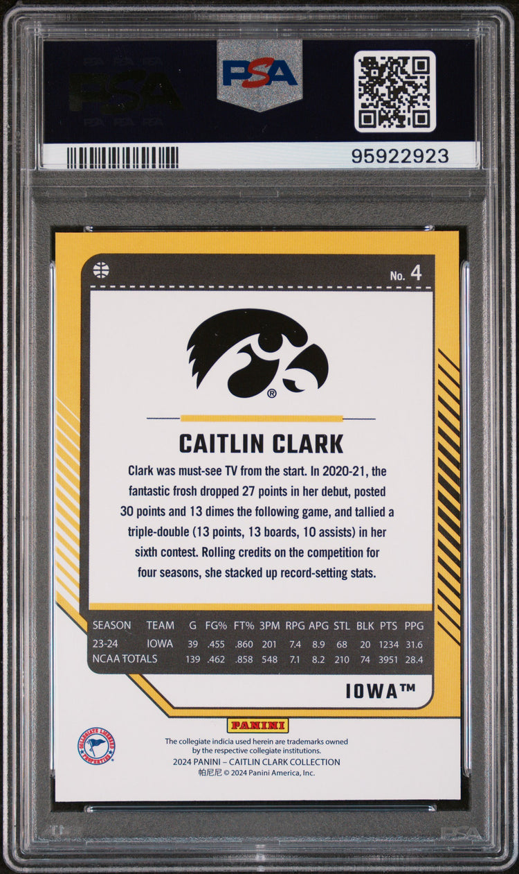 Graded 2024 Panini Caitlin Clark Collection Caitlin Clark #4 Donruss Panini Rookie RC Basketball Card PSA 10 Gem Mint