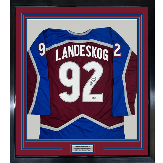 Framed Facsimile Autographed Gabriel Landeskog 35x39 Colorado Maroon Reprint Laser Auto Hockey Jersey