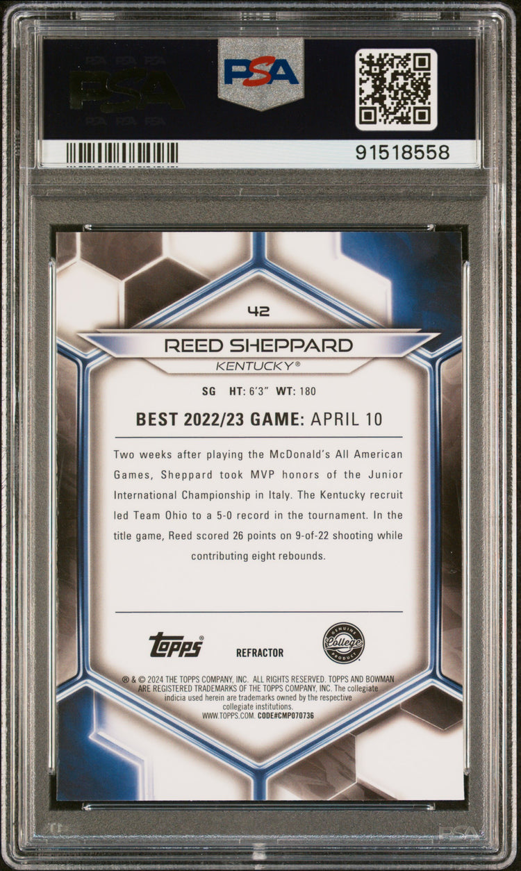 Graded 2023 Topps Bowman U Best Reed Sheppard #42 Refractor Rookie RC Basketball Card PSA 10 Gem Mint