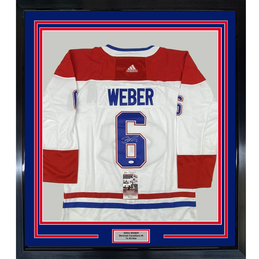 Framed Autographed/Signed Shea Weber 35x39 Montreal White Hockey Jersey JSA COA