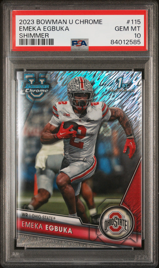 Graded 2023 Topps Bowman U Chrome Emeka Egbuka #115 Shimmer Rookie RC Football Card PSA 10 Gem Mint