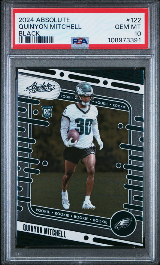 Graded 2024 Panini Absolute Quinyon Mitchell #122 Black Rookie RC Football Card PSA 10 Gem Mint