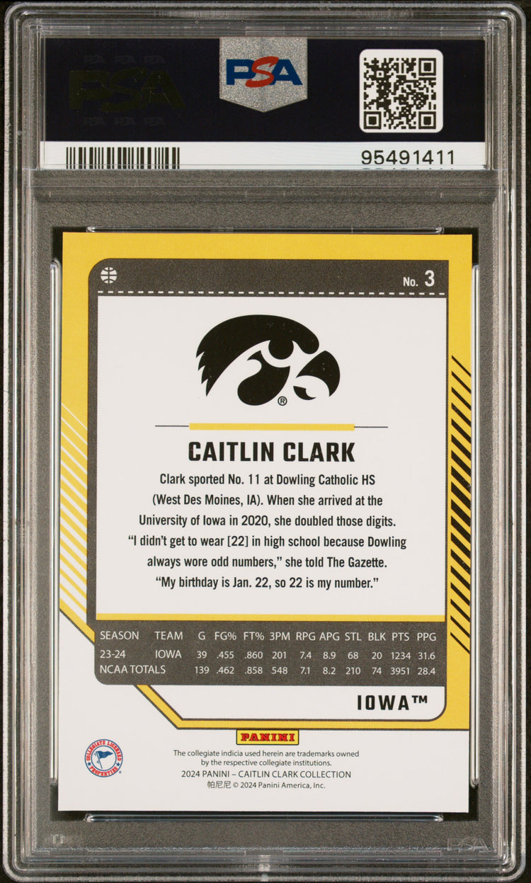 Graded 2024 Panini Caitlin Clark Collection Caitlin Clark #3 Donruss Rookie RC Basketball Card PSA 9 Mint