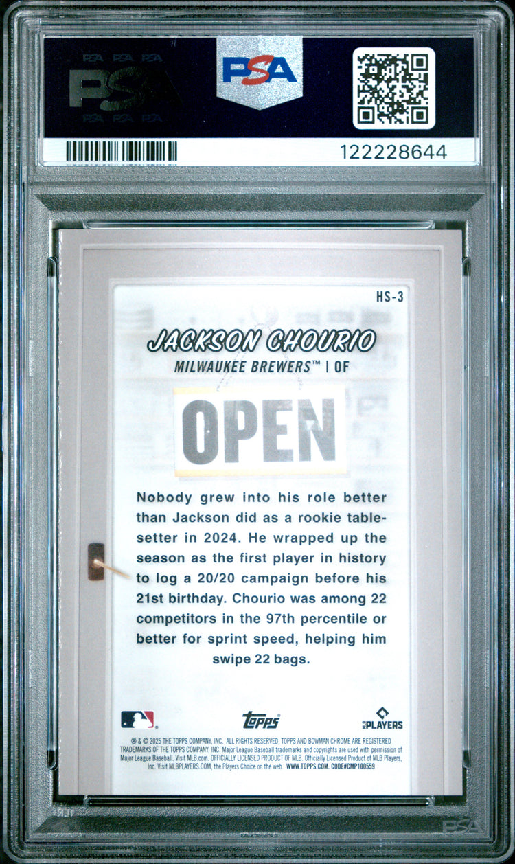 Graded 2025 Topps Bowman Jackson Chourio #HS3 Hobby Stars Baseball Card PSA 10 Gem Mint