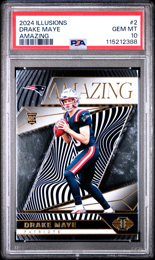 Graded 2024 Panini Illusions Drake Maye #2 Amazing Rookie RC Football Card PSA 10 Gem Mint