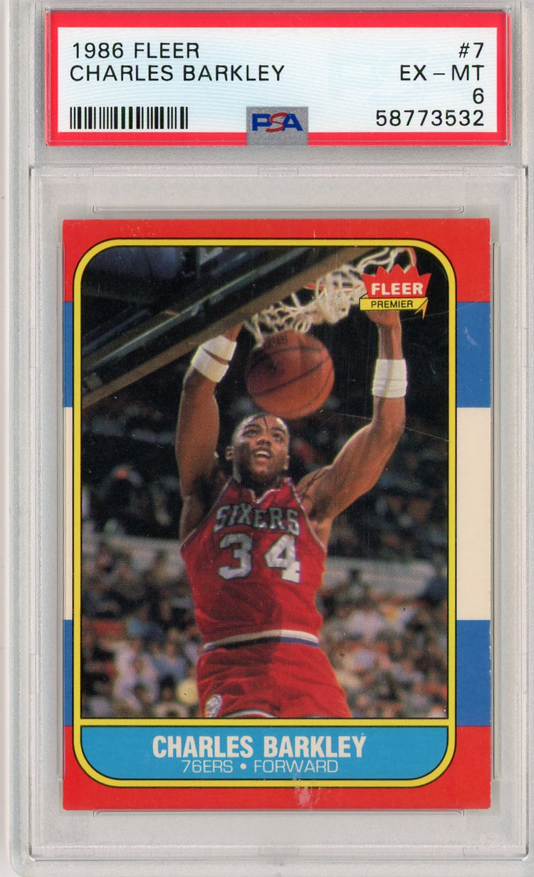 Graded 1986 Fleer Charles Barkley #7 Rookie RC Basketball Card PSA 6 EX-MT