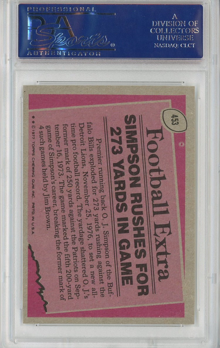 Graded 1977 Topps Record Breakers OJ Simpson #453 Football Card PSA 8 NM-MT