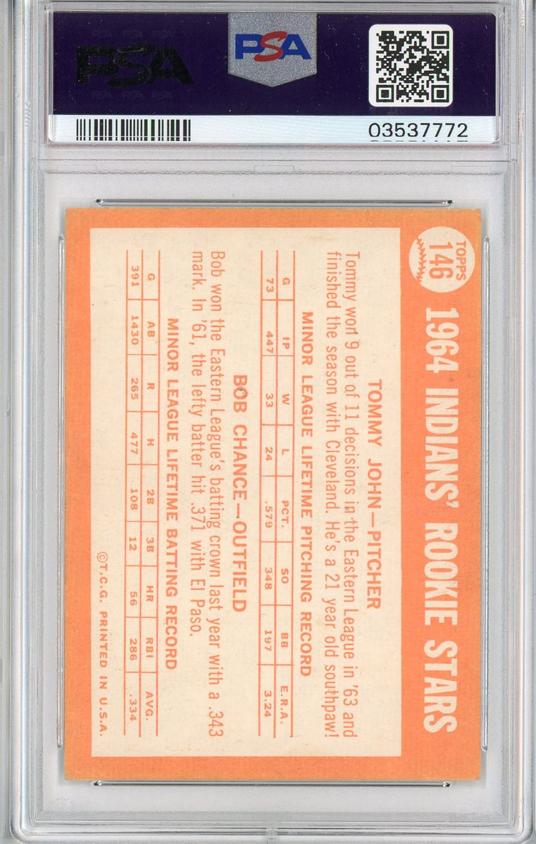 Graded 1964 Topps Tommy John #146 Rookie RC Baseball Card PSA 3.5 VG+
