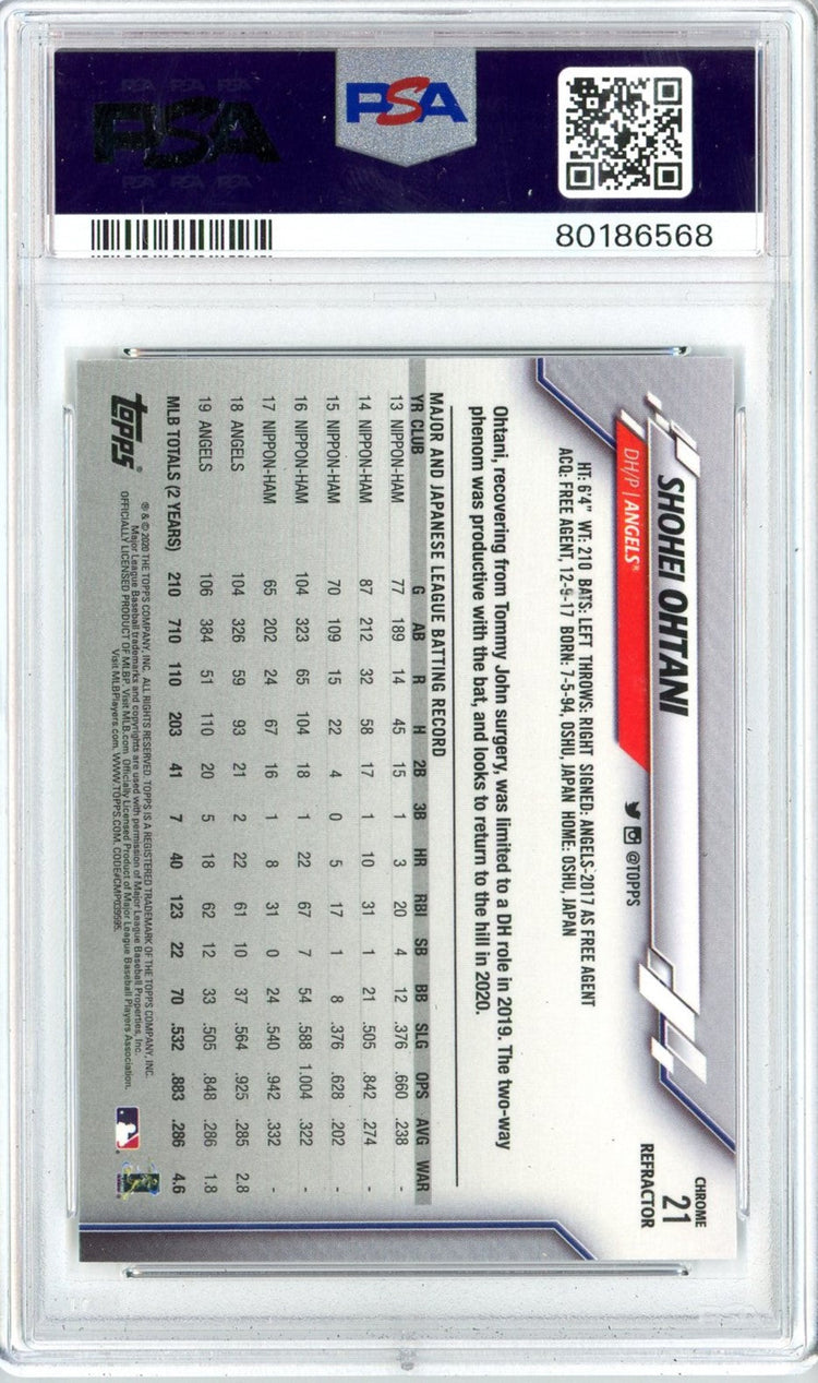 Graded 2020 Topps Chrome Shohei Ohtani #21 Sepia Refractor Baseball Card PSA 10 Gem Mint