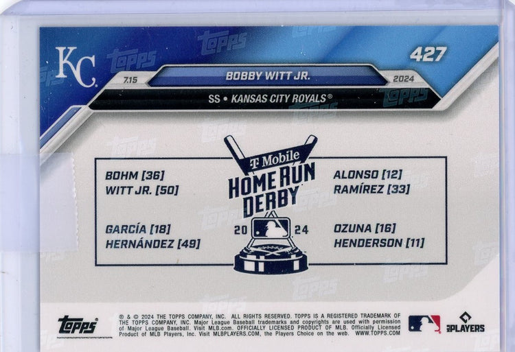 2024 Topps Now Bobby Witt Jr #427 Red #/10 Home Run Derby Baseball Card