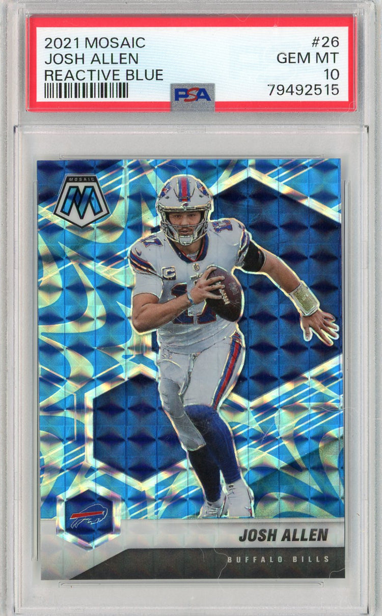 Graded 2021 Panini Mosaic Josh Allen #26 Reactive Blue Football Card PSA 10 Gem Mint