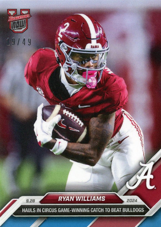 2024 Topps Bowman U Now Ryan Williams #19 Blue #/49 Alabama Crimson Tide Rookie RC Football Card