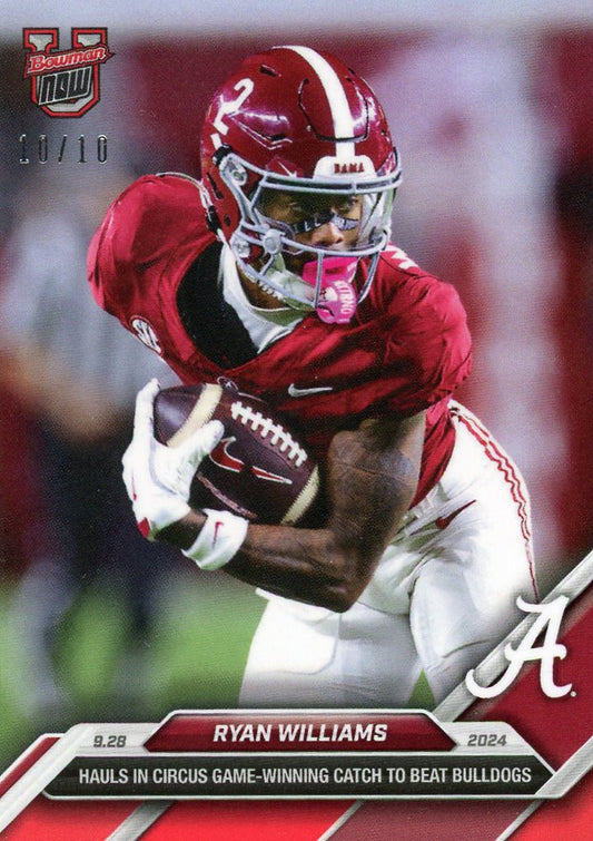 2024 Topps Bowman U Now Ryan Williams #19 Red #/10 Alabama Crimson Tide Rookie RC Football Card