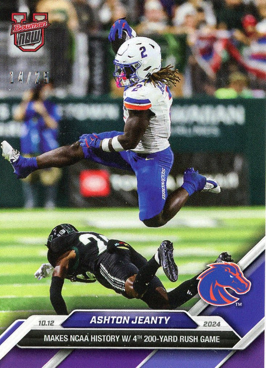 2024 Topps Bowman U Now Ashton Jeanty #24 Purple #/25 Boise State Broncos Rookie RC Football Card